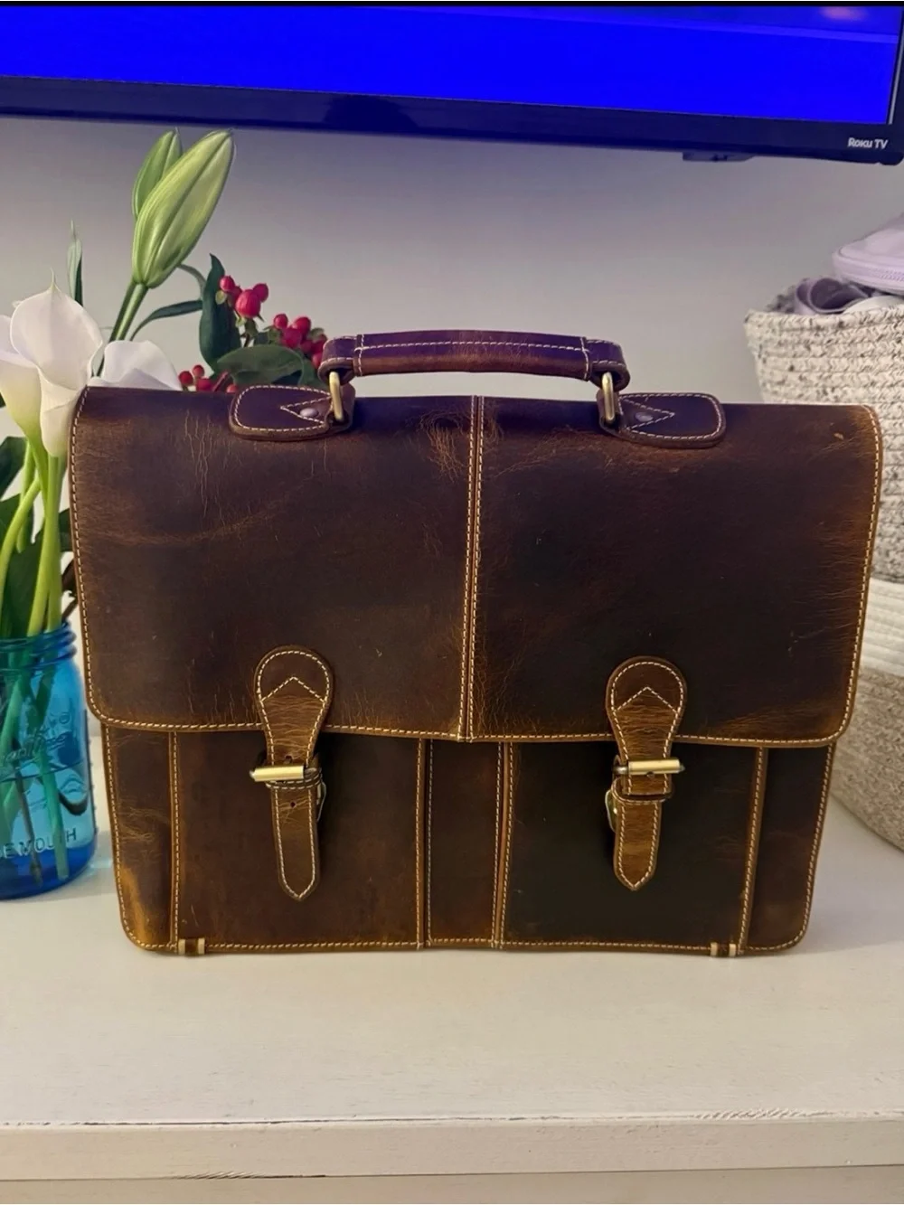 Brown Leather Briefcase - Classic Men's Bag